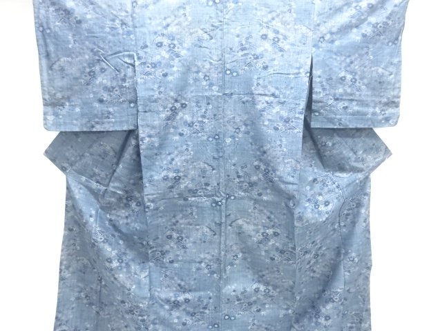 JAPANESE KIMONO / ANTIQUE HITOE KIMONO / SILK / TSUMUGI / WOVEN FLOWER